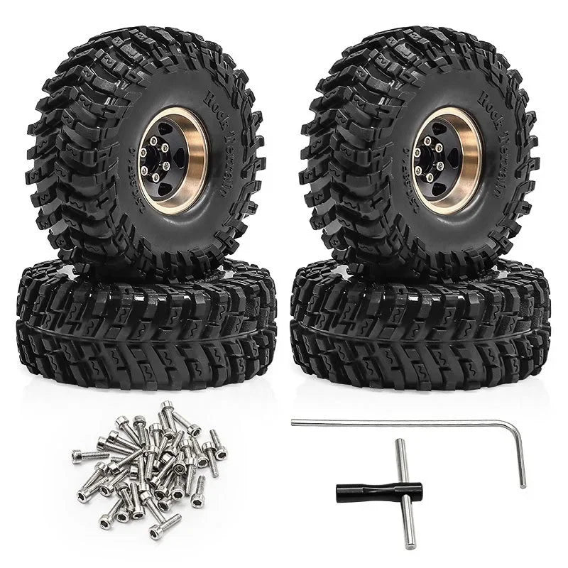 4pcs 63mm 1.0" Metal Beadlock Wheel Tire Set For 1/18 RC Crawler Car  SCX24 FMS Ascent-18  Upgrade Parts Accessories