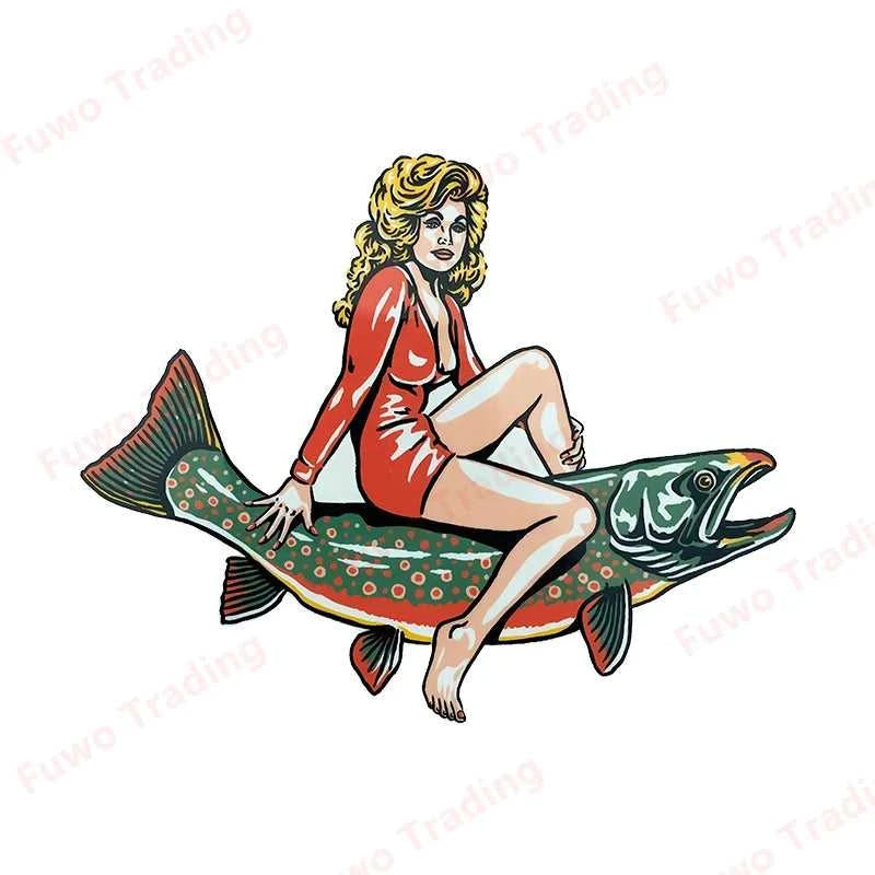 Fashionable Woman Riding A Fish Fishing Funny Car Stickers Cartoon Personality Decals Waterproof Car Goods The jack market .AU The jack market .AU Fishing Gear $ 36 200000182:193#Style A;5:200000990#40CM