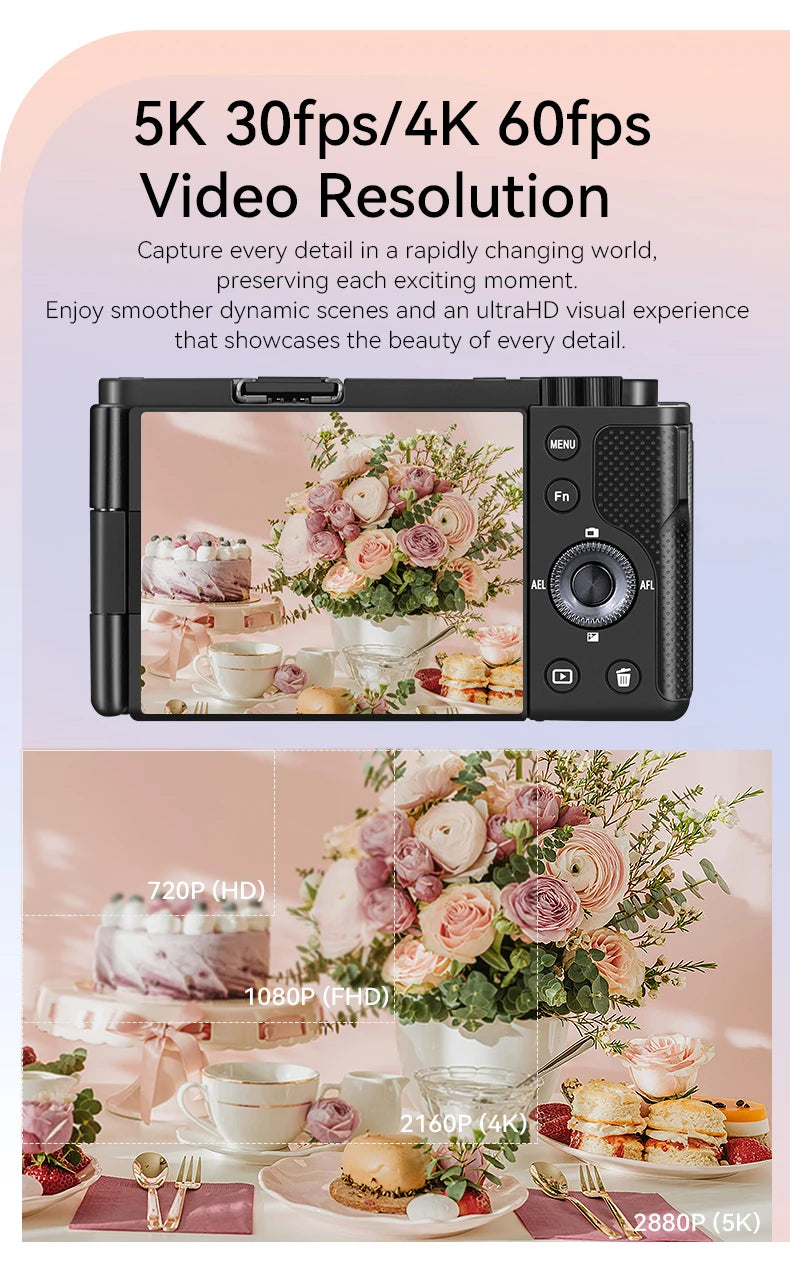 ORDRO G930 Digital Camera Compact for YouTube Vlogging Videos with Flashlight 5X Optical Zoom 4K 30FPS 60FPS Multi Filters AF MF