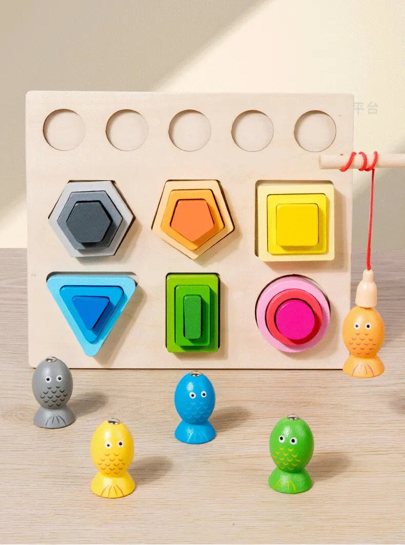 Montessori  Wooden Color Shape Cognitive Classification Matching Puzzle Children's Magnetic Fishing Learning Educational Toys