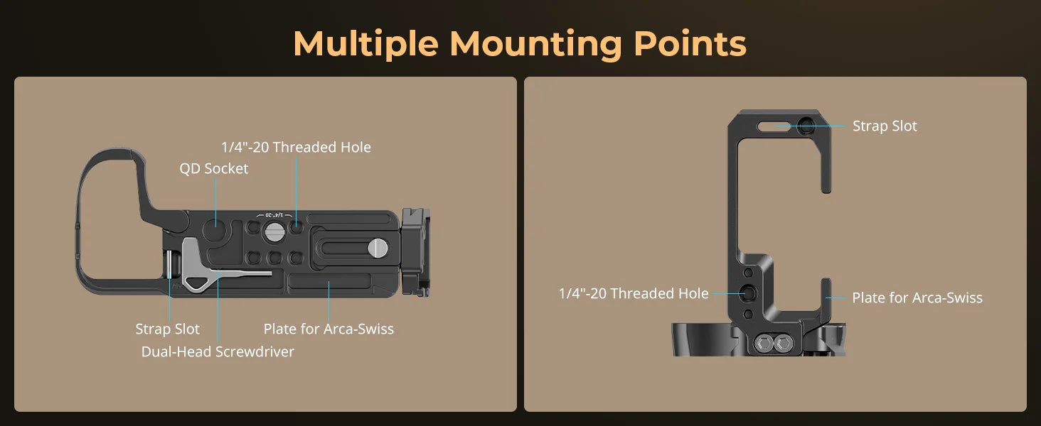SmallRig L Plate for Nikon Z 6III, L-Bracket for Arca-Swiss, with 1/4"-20 Threaded Holes, QD Connector, Cold Shoe Mount - 4523