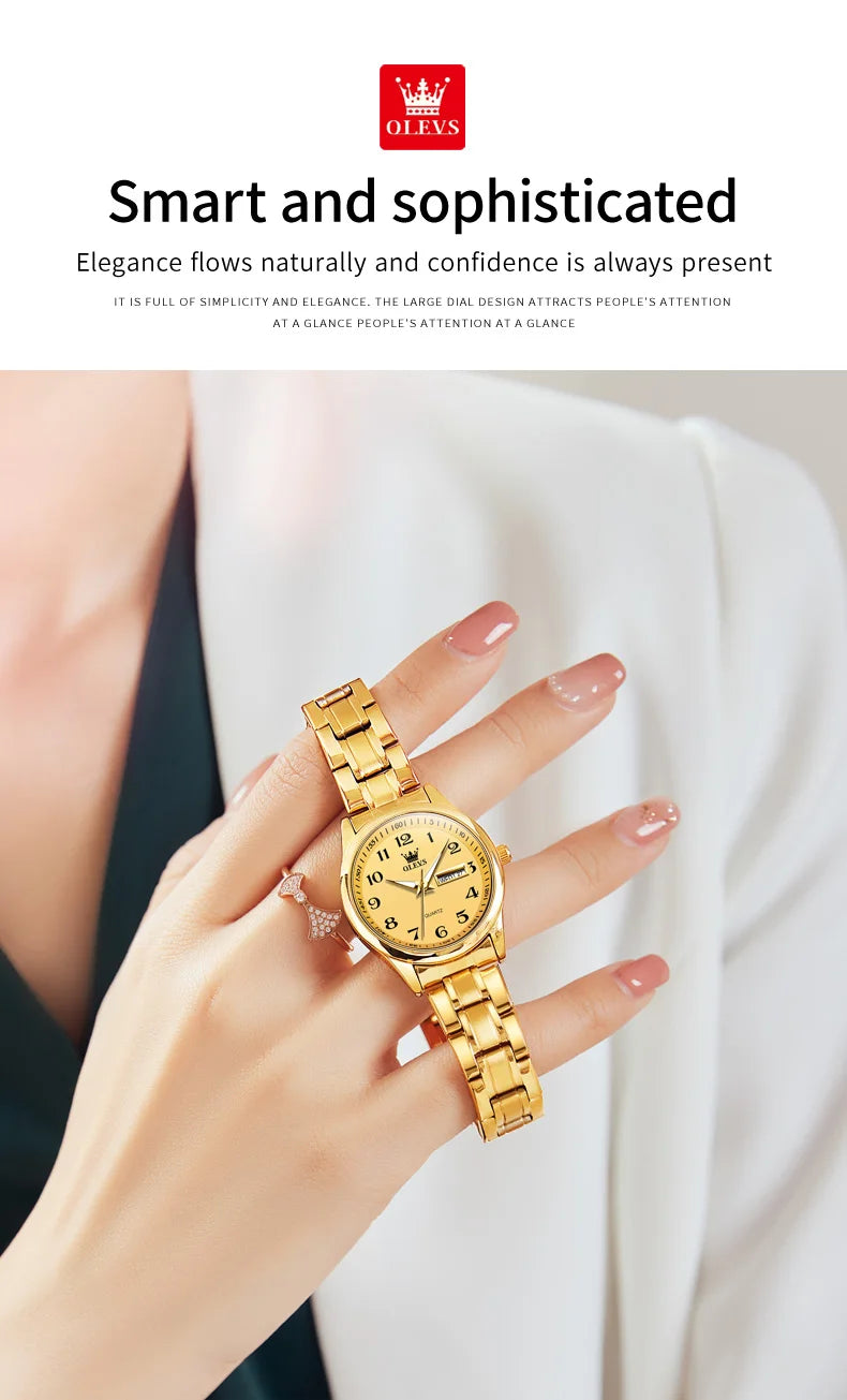 OLEVS Elegant Women's Quartz Watch - Luminous, Waterproof Stainless Steel Dress Wristwatch with Week & Date Display