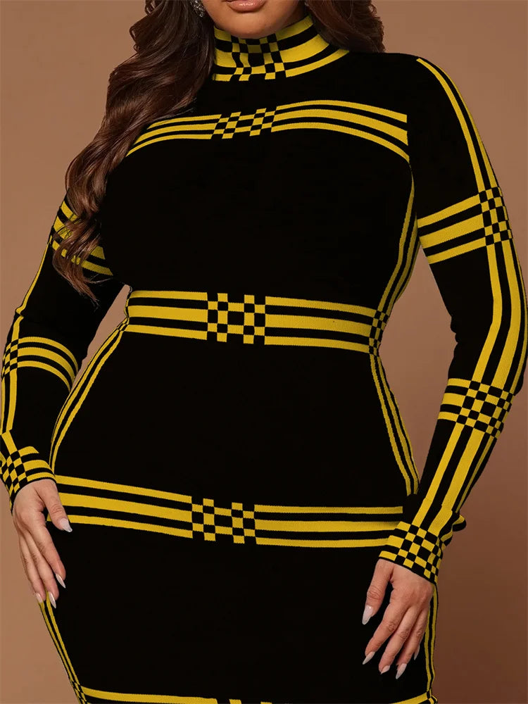 Wmstar Plus Size Dresses for Women O Neck Bodycon Stretch Striped Elegant New in Fashion Maxi Dress Wholesale Dropshipping 2024