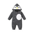 0-6 Months Baby Boy Cute Penguin Hooded with White Small Circle Single-Breasted Bodysuit Dark Grey Long-sleeved Romper Pajamas