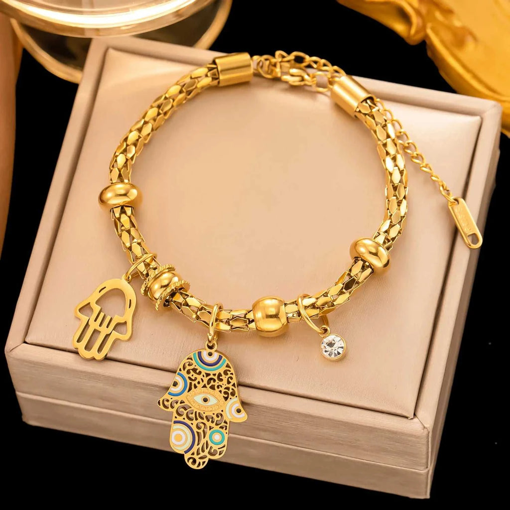 Hamsa Hand of Fatima Evil Eye Charm Bracelet For Women Gold Color Stainless Steel Wrist Chains Luxury Jewelry Birthday Gifts The jack market .AU The jack market .AU Jewellery & Chains $ 53 200000639:1436#16-22 cm;200001034:361181#Style A