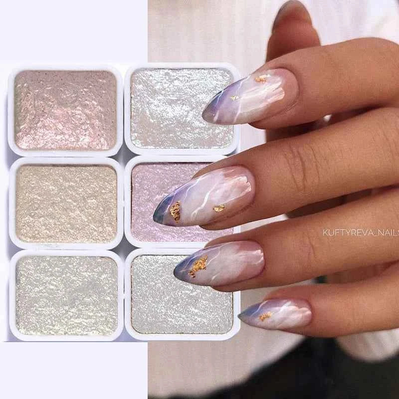 Gold & Silver Mirror Powder - 6 Vibrant Metallic Nail Art Glitters for Stunning Manicures
