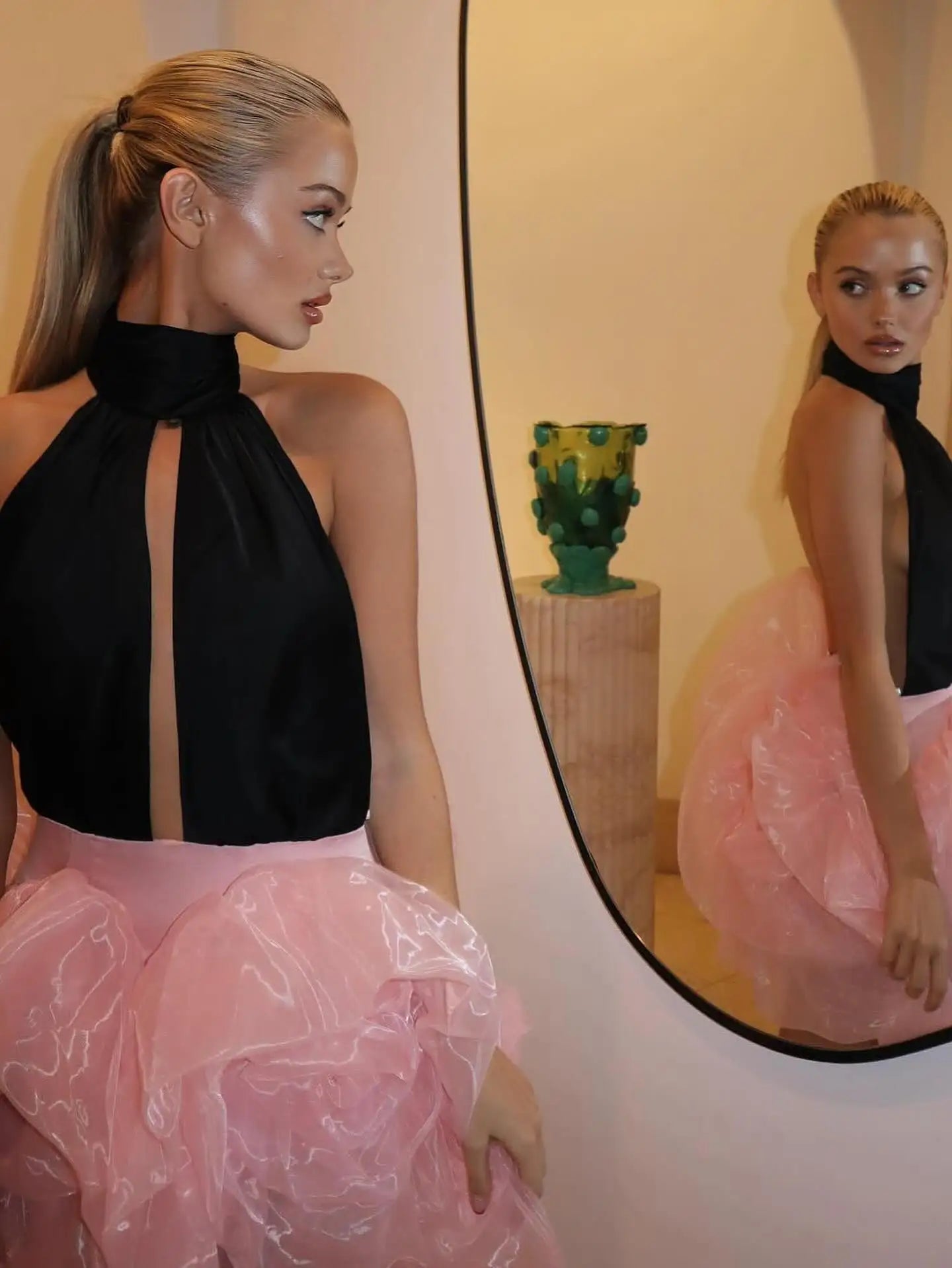 Stunning Rose Floral Mini Dress - Black Halter Cocktail Gown for Parties & Events