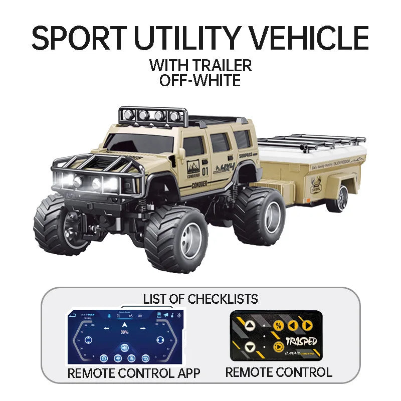 1/64 RC Car Mini HG4-221 Off-Road Vehicle Simulation Hummer 2.4G Remote Control Climbing Car with APP Lights Control Gifts Toys
