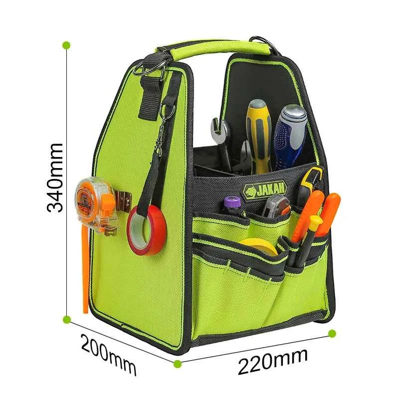 35 pockers & loops Tool Tote with Handle for Easy Tool Access, Water-Resistant Construction, Black/Green