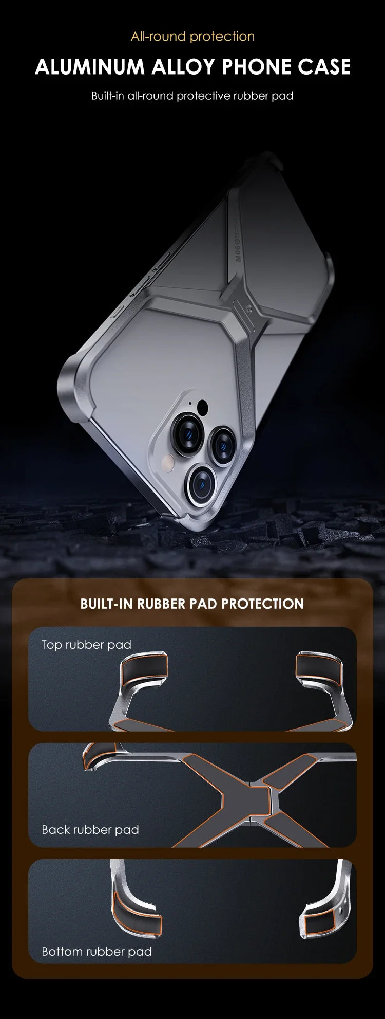 AluGuard Rimless Armor Case for iPhone 13-16 Pro Max – Shockproof, Removable Design & Advanced Heat Dissipation