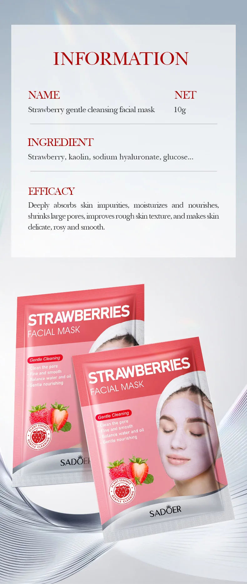 5pcs SADOER Strawberry Face Mask Mud Masks Facial Moisturizing Blackhead Removal Clay Skin Care Products