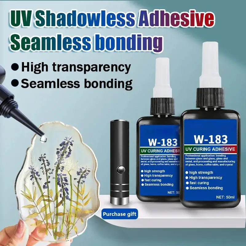 -1Pcs UV Curing Crystal Glass And Metal ABS Bonding New W-183 Strong 50ml UV Glue Curing Adhesive Welding With UV Curing Lamp