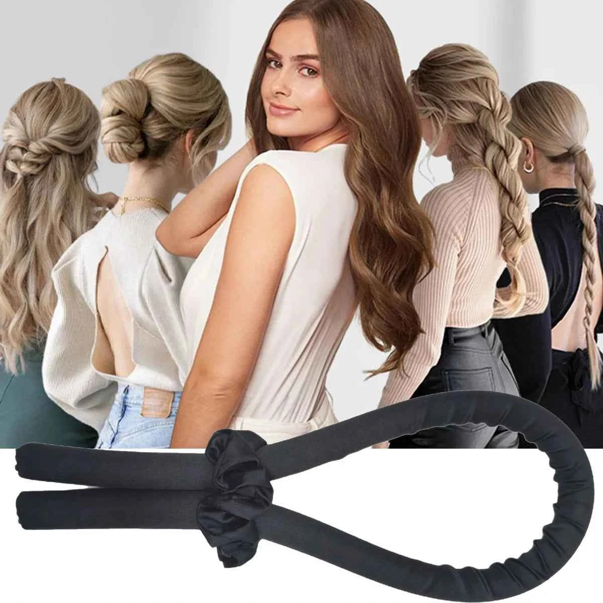 Heatless Curls Set by [Brand Name] - 6pcs No-Heat Curling Rods & Satin Sleep Cap for Effortless, Overnight Glam