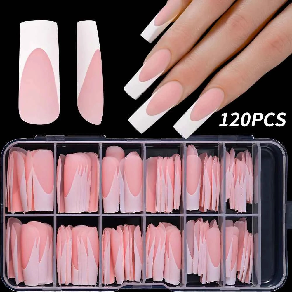 120Pcs/Box French Tip Press On Nails White/Pink Full Cover Professional Salon Artificial Fake Nail Detachable Coffin French Tips