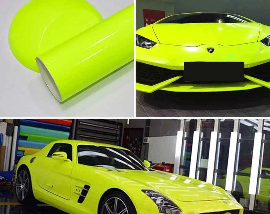 Premium Car Styling Glossy Fluorescent Yellow Vinyl Sticker Glossy Fluorescent yellow Vinyl Wrap Self Adhesive Sticker
