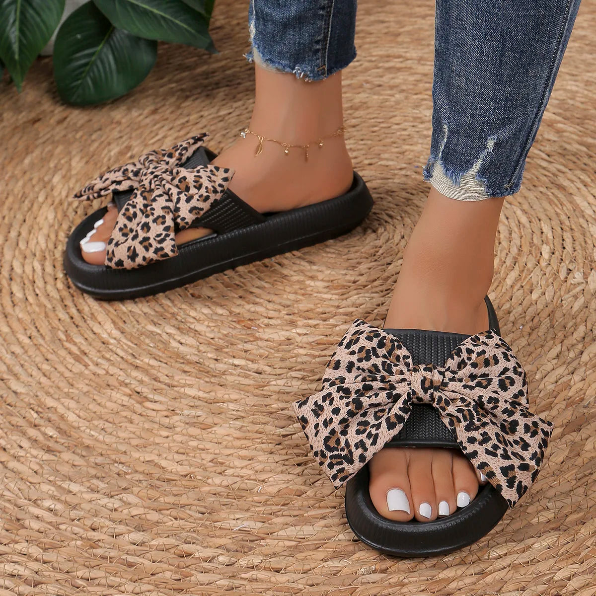 Sexy Leopard Bow Women's Slippers Beach Party Casual Fashion Beach Party Outdoor Summer Daily Walk Comfort Versatile Slippers