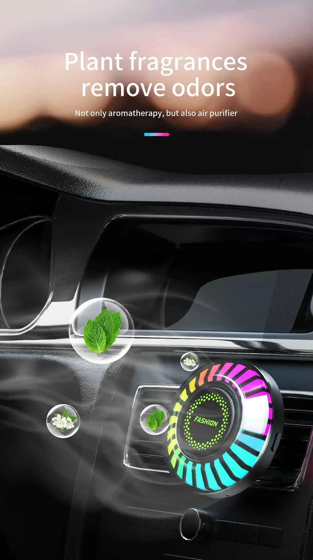 Car Music Rhythm Lamp Air Freshener RGB LED Strip Sound Control Voice Rhythm Atmosphere Light  256 Colors Option App Control