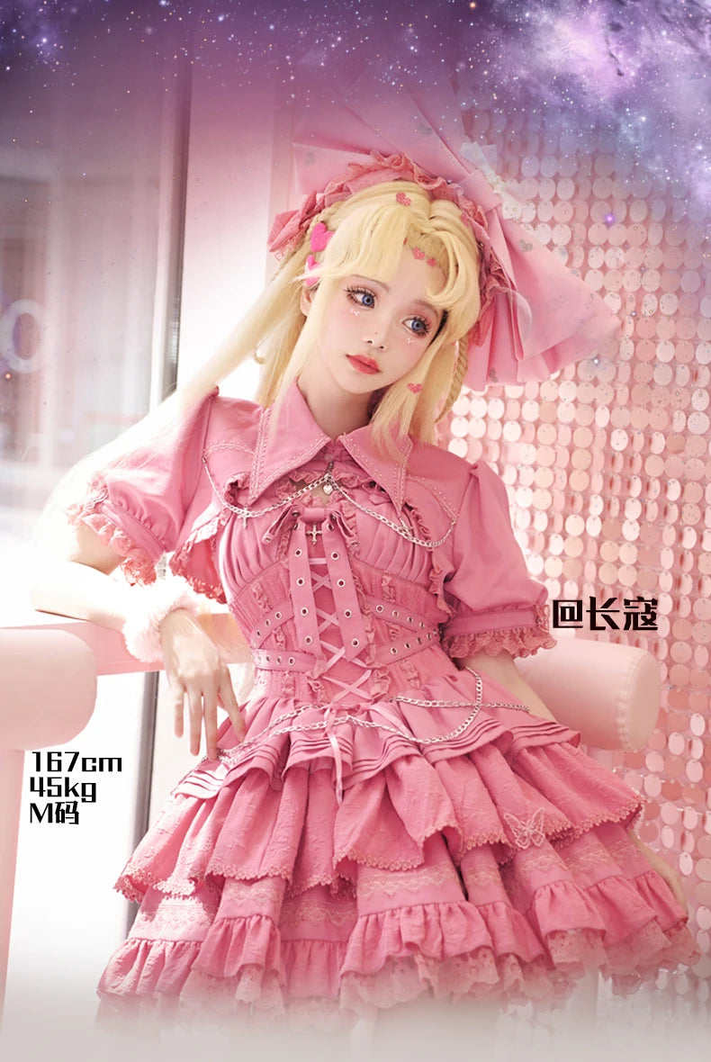 Gothic Lolita JSK Dress with Bow & Spaghetti Straps - Chic Mini Dress & Waistcoat Set for Sweet Style