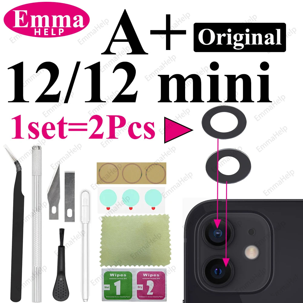 Sapphire Camera Lens Glass for iPhone 15/14/13/12/11 Pro Max Plus Mini - Complete Repair Kit with Adhesive