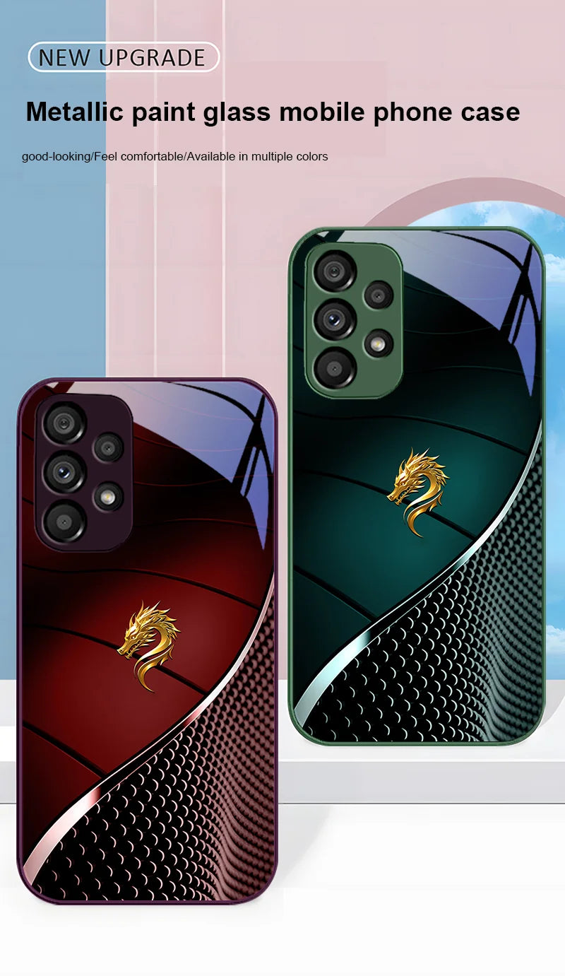 Loong Design Tempered Glass Case for Samsung Galaxy S10-S23 – Ultra-Durable, Stunning Chinese Loong Powder Finish