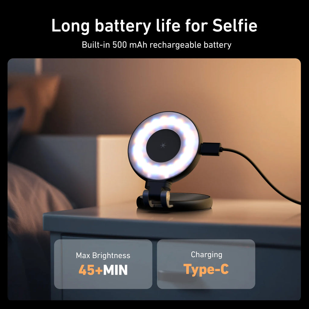 TELESIN Magnetic Fill Light Mini Selfie Light 3 Modes Adjustable Brightness with iPhone Magsafe 360° LED Selfie Ring Fill Light