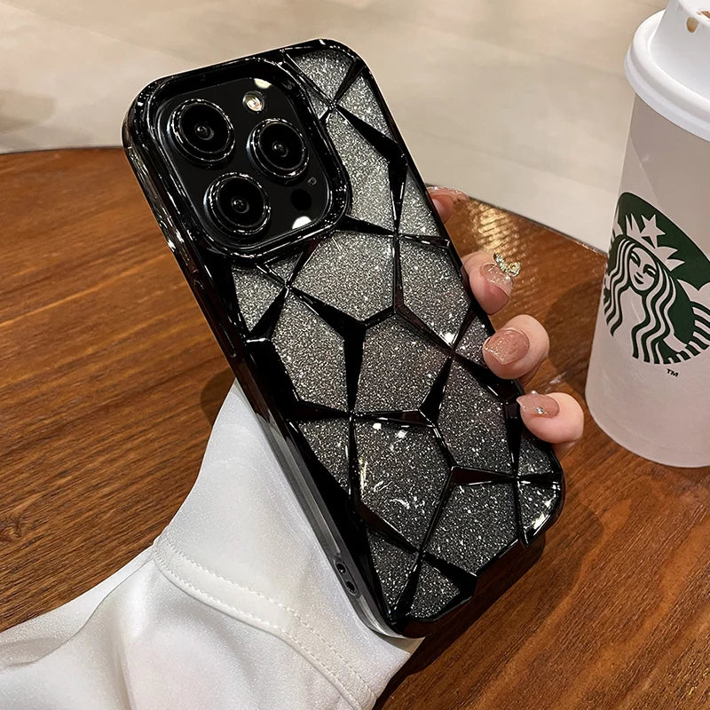 Ins Glitter Cube Diamond Case for iPhone 11-15 Pro Max & Plus - Soft Bling Cover for Ultimate Luxury & Protection