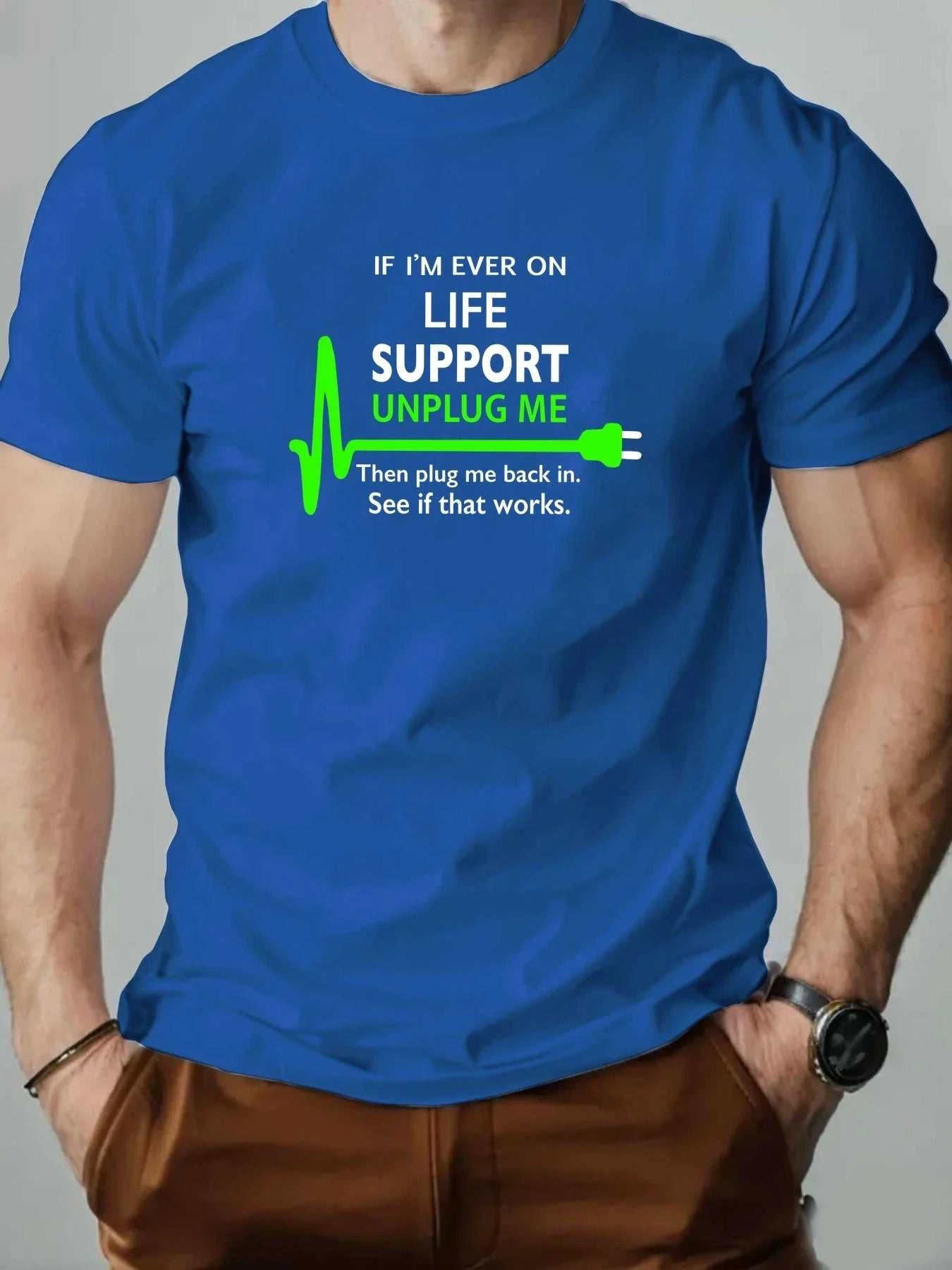 100% Cotton Men's Round Neck T-shirt Creative "Life Support Unplug" Socket Graphic Print Breathable Casual Loose Oversized Tee The jack market .AU The jack market .AU Men Fashion $ 39 14:1254#Light Blue;200007763:201336100;5:361386