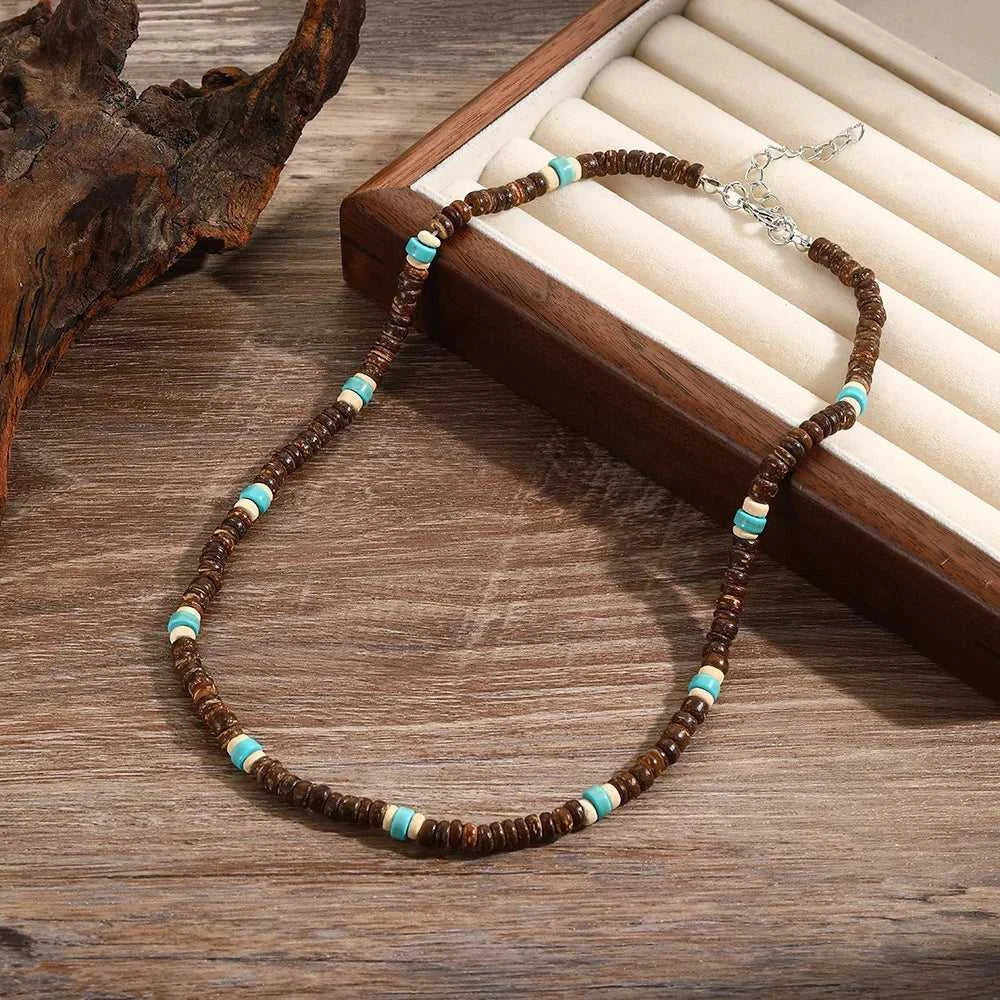 Fashion Nature Stone Wooden Necklace For Men Trendy Wooden Coconut Shell Natural Turquoise Beaded Necklace Gifts The jack market .AU The jack market .AU Jewellery & Chains $ 48 200001033:361180