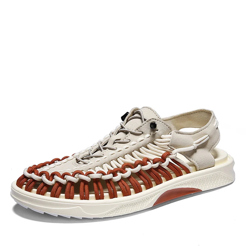 2023 Summer Men's  Sandals Lace Up Hand Woven Sandals Thick Soled Soft Non Slip Casual Shoes High Quality Couple Beach Shoes