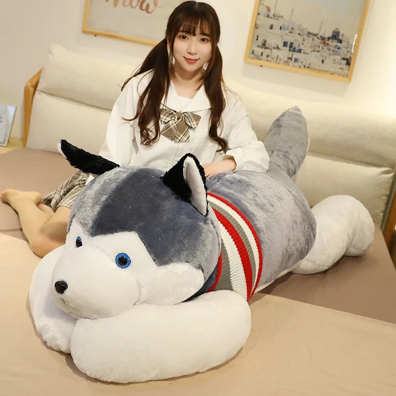 120CM Cute Soft Kawaii Huge Husky Plush Toys Dog Stuffed  Animals Long Pillow Doll For Kids Girlfriend Birthday Gift Home Decor