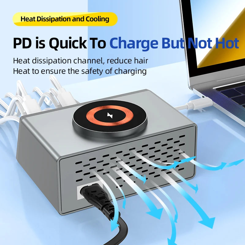 New 140W Multi-Function Charger Wireless Charger 8-Port PD+QC USB Type-C Quick Charger Home Travel Office Convenient - Jack market 1988Jack Market 1988