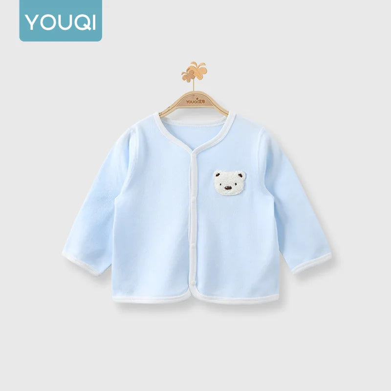 【Youqi】Chinese 0-2 Year Old Baby Cardigan Spring and Autumn Lightweight Infant Coat Long-Sleeve Home and Outdoor Seamless Stylish Autumn Wear