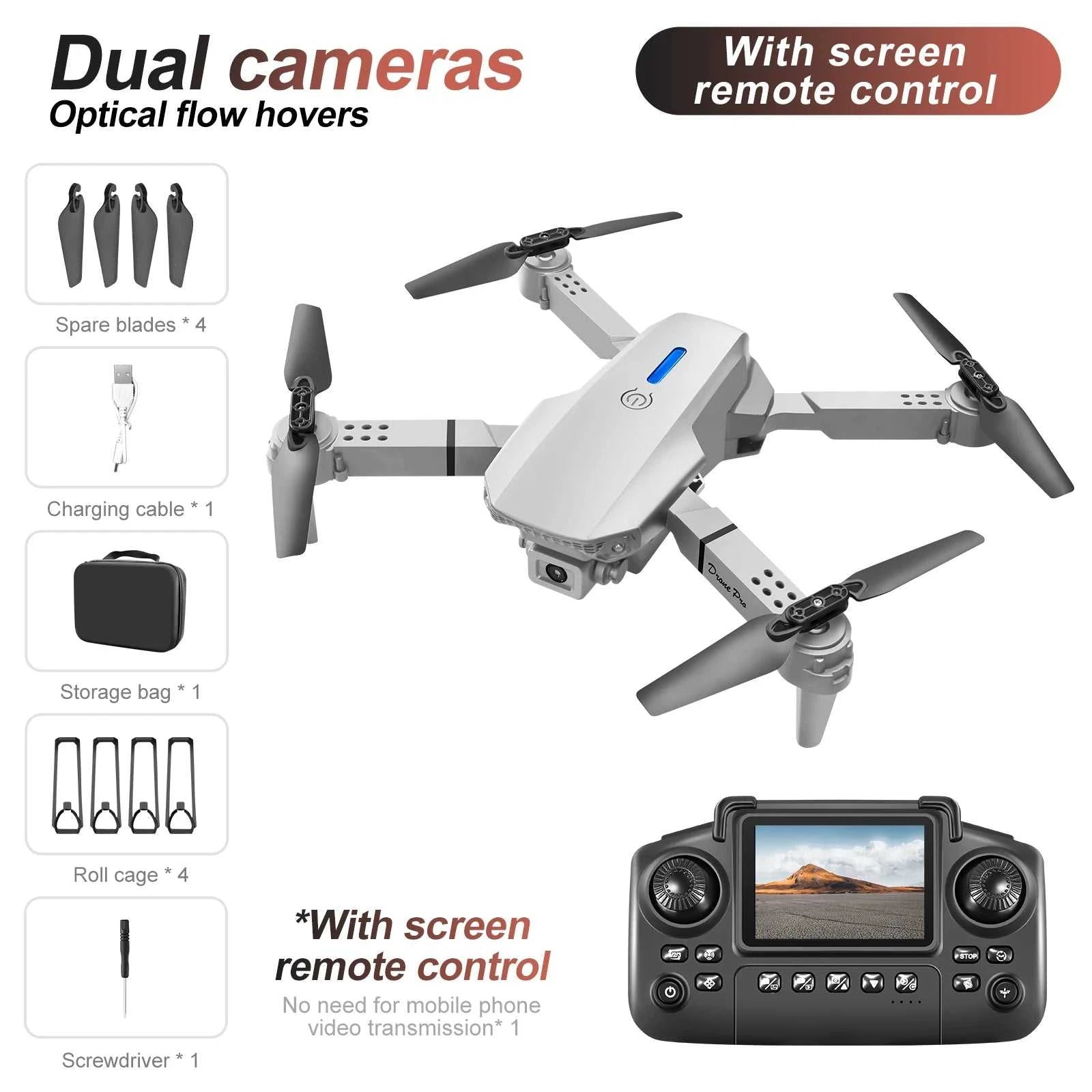 New E88 E99 Drone Remote Control with Screen Dual Camera Optical Flow Localization 2.4G RC Quadcopter One-button Take-off Drones The jack market .AU The jack market .AU Drones $ 84 14:10#E99-grey