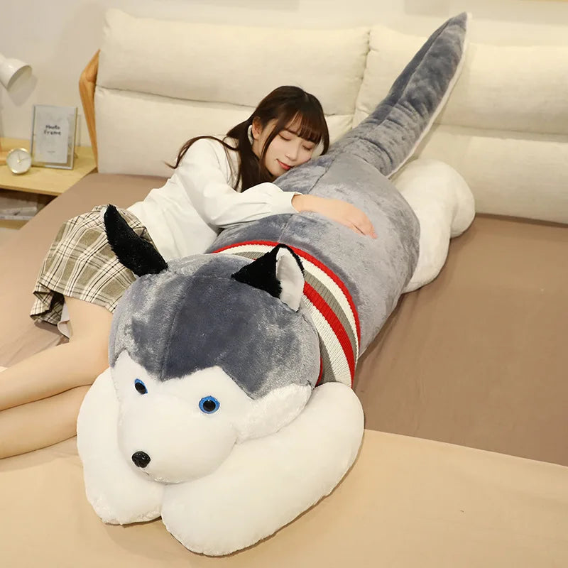 120CM Cute Soft Kawaii Huge Husky Plush Toys Dog Stuffed  Animals Long Pillow Doll For Kids Girlfriend Birthday Gift Home Decor