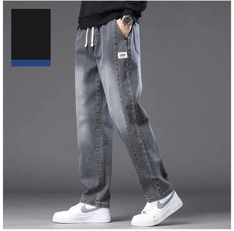 Autumn Winter Blue Jeans Men Drawstring Elastic Waist Cotton Cargo Denim Pants Work Fashion Thick Trousers Male Plus Size M-4XL The jack market .AU The jack market .AU Men Fashion $ 48 14:193#Black;5:361386#M(27-28)
