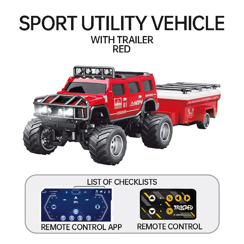 1/64 RC Car Mini HG4-221 Off-Road Vehicle Simulation Hummer 2.4G Remote Control Climbing Car with APP Lights Control Gifts Toys