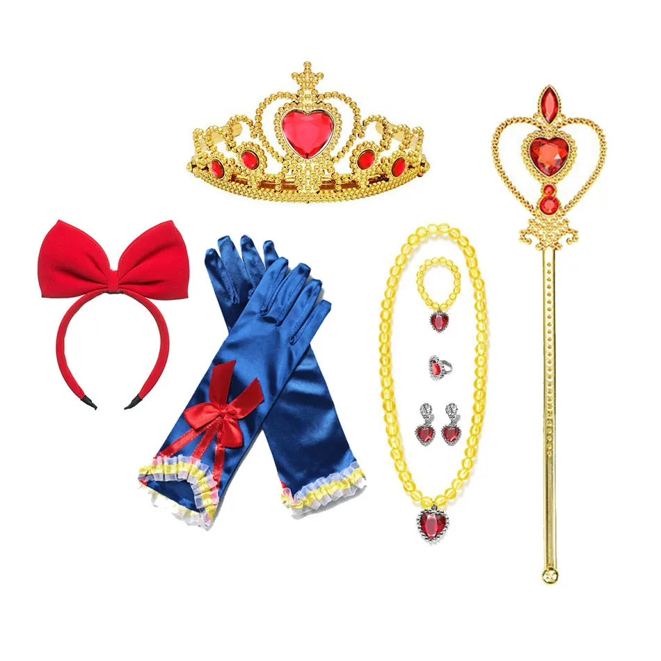Girls Princess Dress Accessories Gloves Wand Crown Jewelry Set Princess Wig Braid Princess Dress Costume Cosplay Accessories