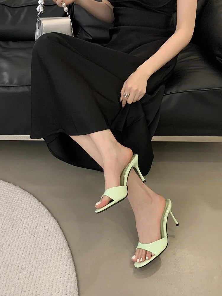 Eilyken 2026 New Summer Fashion Open Toe Women Slipper Slip On Elegant Thin Heel Dress Pumps Ladies Slides Zapatillas De Mujer