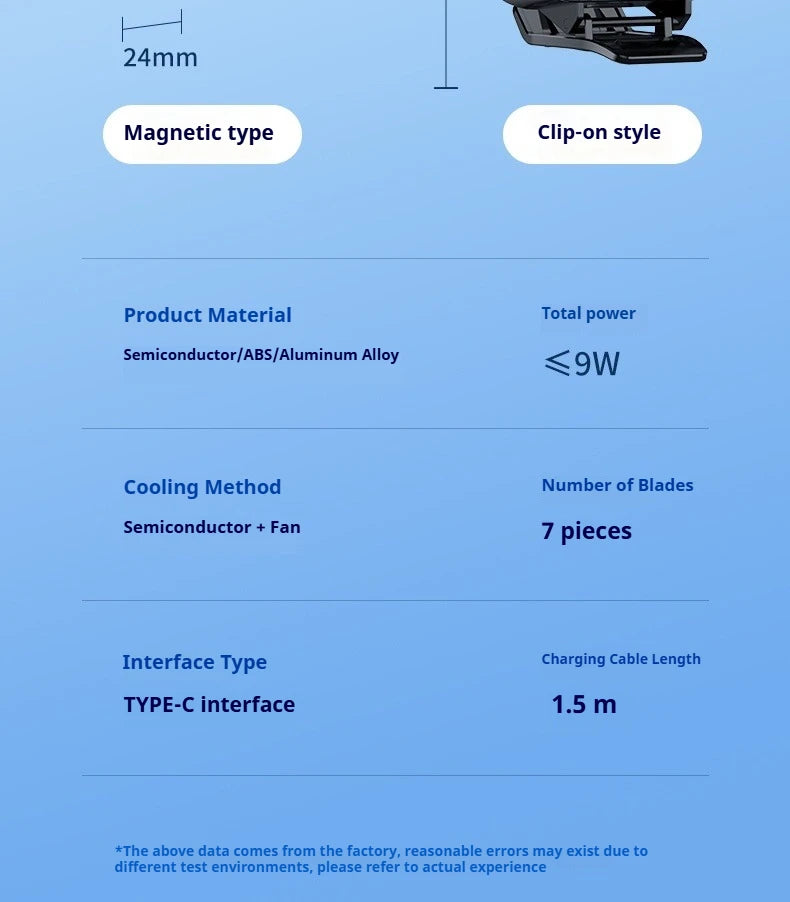 New Mobile Phone PUBG Game Cooler Semiconductor AI Temperature Control with RGB Light Magnetic/Back Clip Cooling Radiator