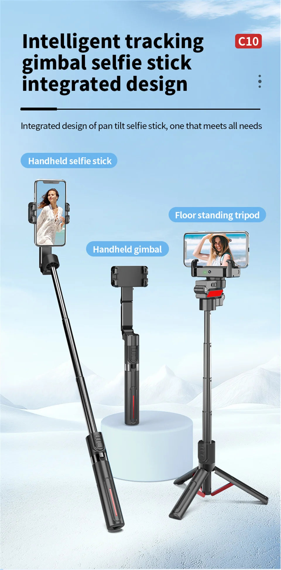 COOL DIER C10 AI face tracking Gimbal For Phone Stabilizer, 360 Auto Rotation Desktop Follow Gimbal with Remote for Smartphone