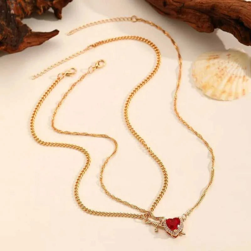 Matching Heart Sword Couple Necklace Set 2 Pcs Assembled Zircon Pendant Silver Gold Plated Chain Romantic Gift for Couples The jack market .AU The jack market .AU Jewellery & Chains $ 47 200001034:7883453201#White Set