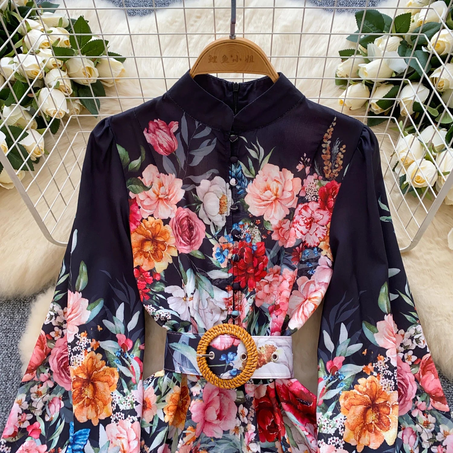 France Elegant Vintage Palace Evening Dress Women Sashes Button Print Short Party Dress Female Casual Chic Festival Clothing New