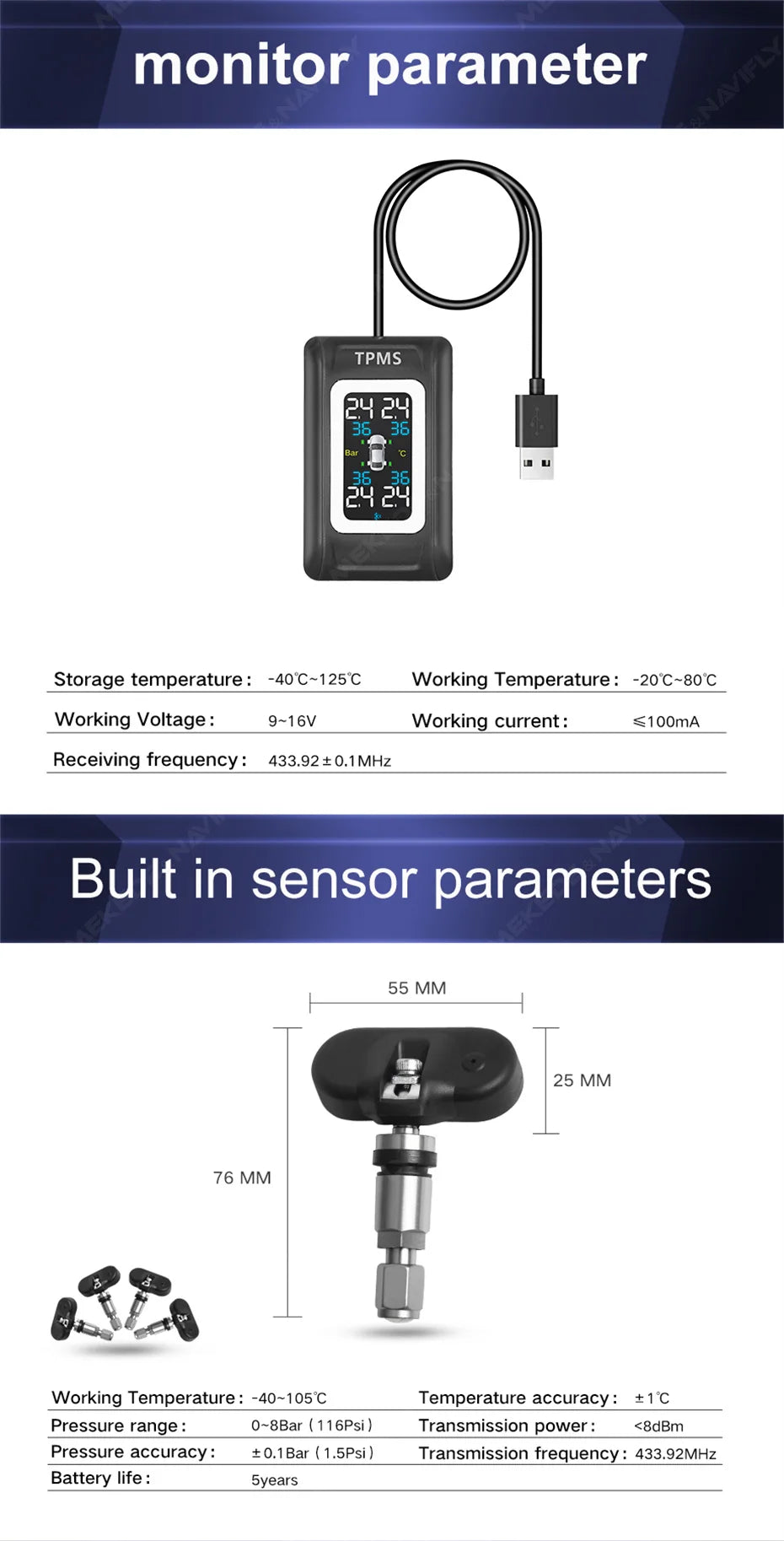 Original Car Design Dedicated Intelligent TPMS Compact and unobtrusive Accessories New Upgraded Tire Pressure Monitoring System