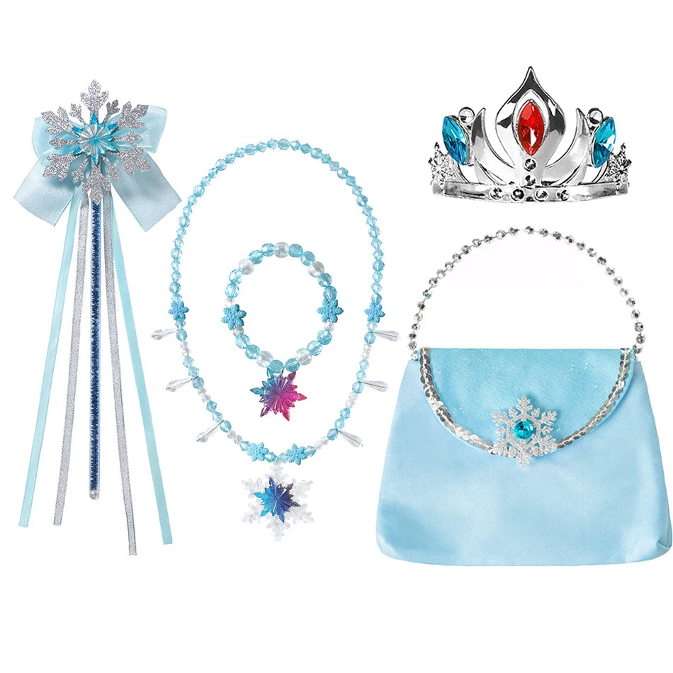 Girls Princess Dress Accessories Gloves Wand Crown Jewelry Set Princess Wig Braid Princess Dress Costume Cosplay Accessories
