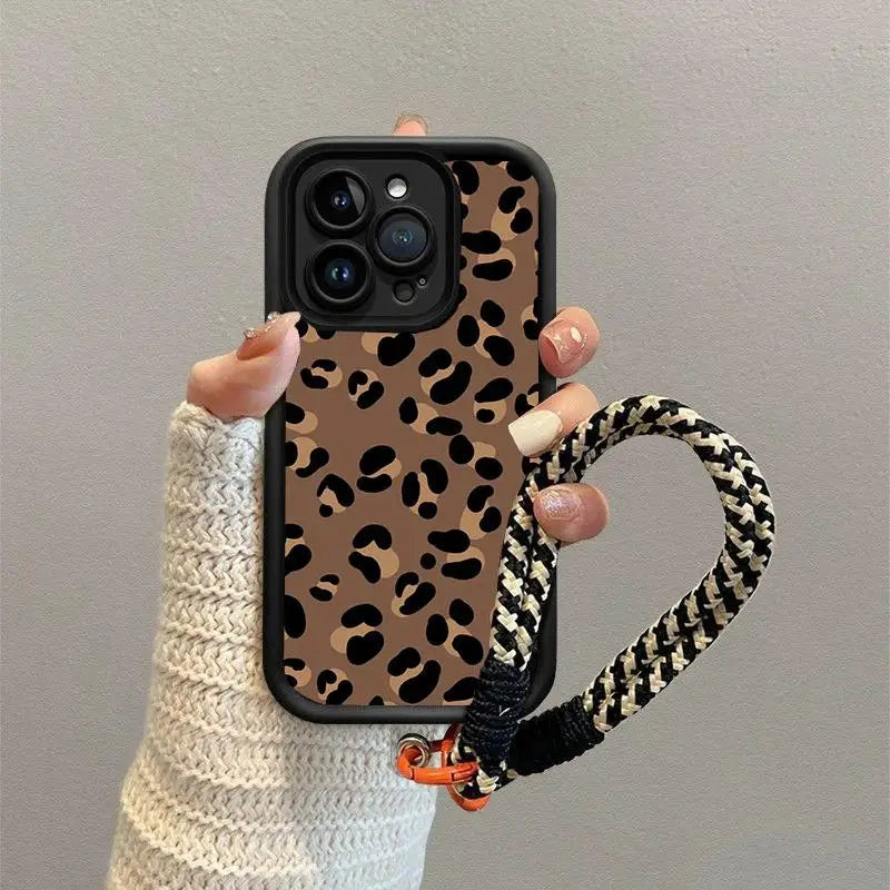 Leopard Print Hang Strap Case for OPPO Reno 12F 11F 10 5G 11 12 8 Pro 8T Reno 7 4G 5 6 Lite A60 A78 A58 A77 A57 A98 A38 A18 A17