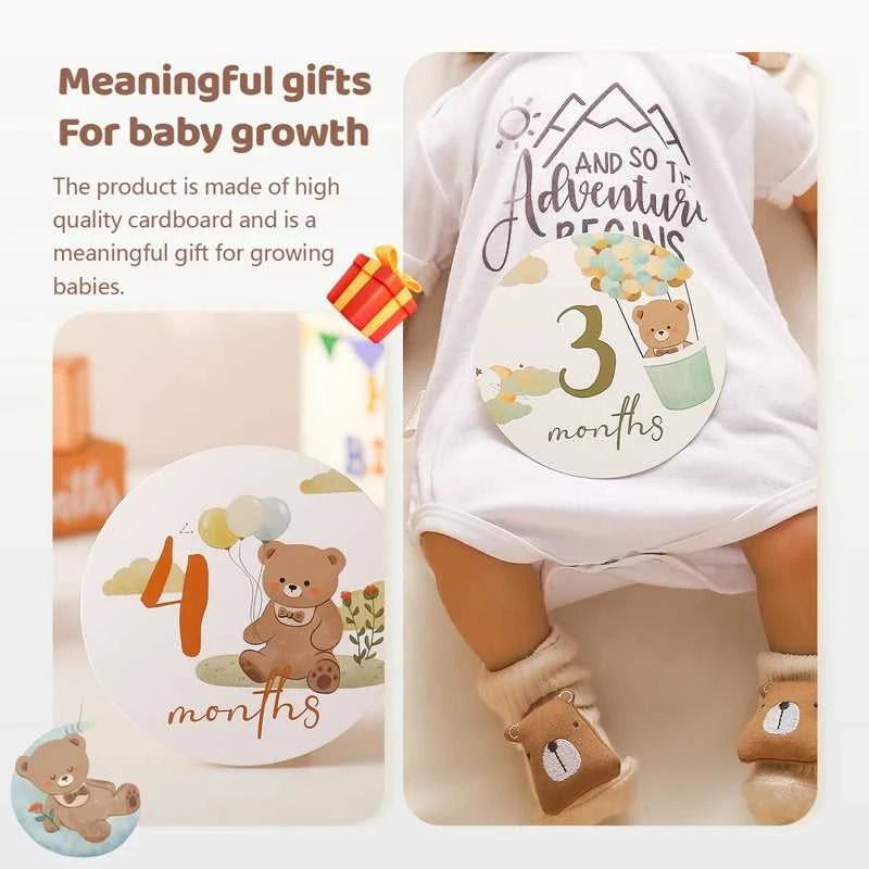 Baby Bear Milestone Number Monthly Memorial Cards Newborn Birthday Gifts Souvenir Newborn Birth Photo Photography Accessories