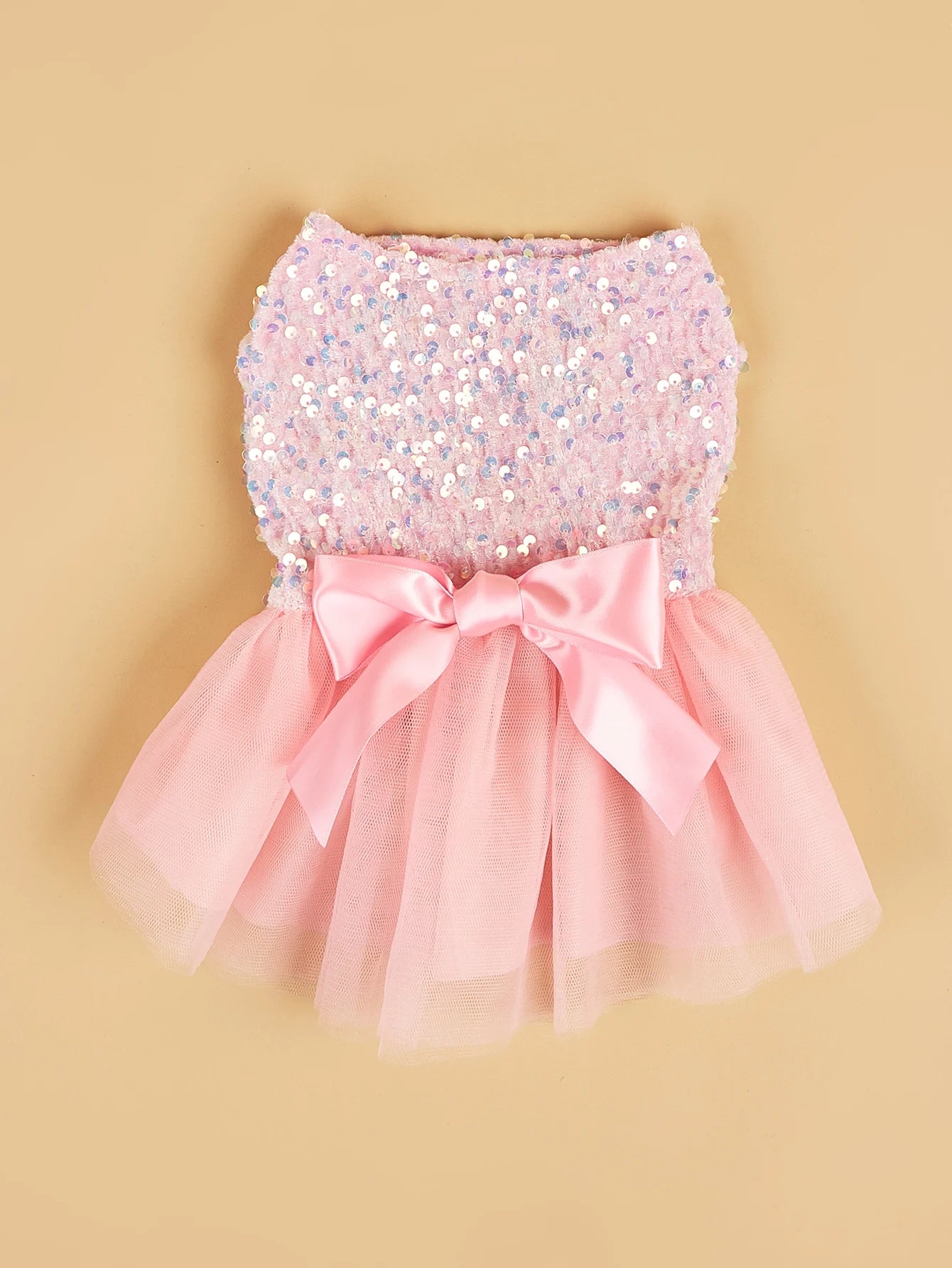 Pawfect Paws Pet Dress - Sparkling Sequin Bowknot Tulle Princess Costume for Dogs and Kittens