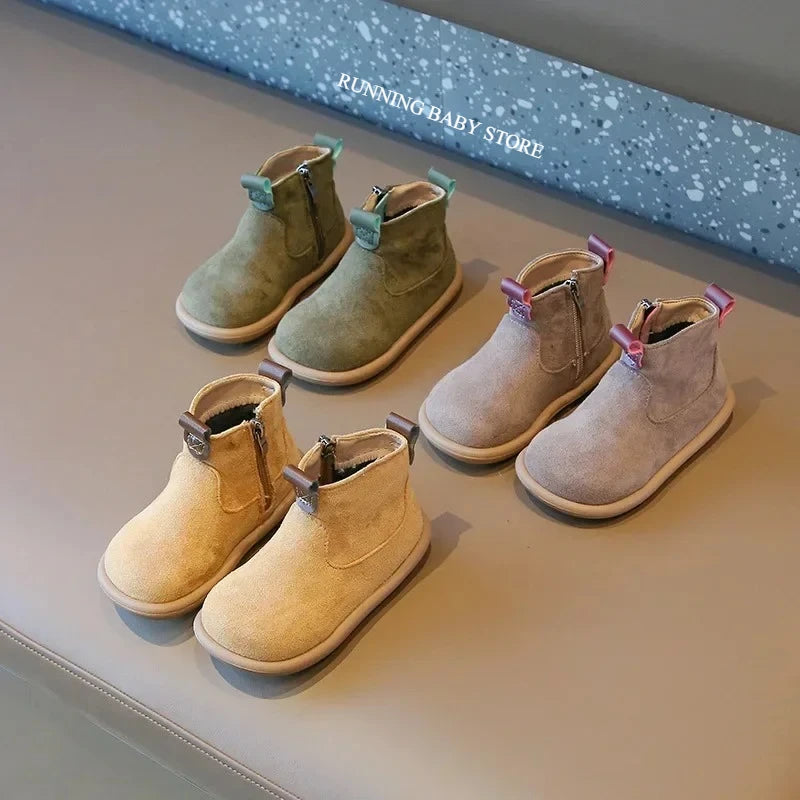 Retro Nubuck Vamp Boots for Kids Girls England Style Winter Shoe for Boys Size Trendy Zipper Suede Children Boots Comfort I08041