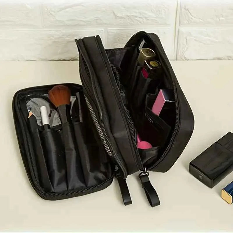 Large Capacity Makeup Brushes Storage Bag Double-Zipper Comestic Tools Organizer Wide-open Vertical Free-Standing Brush Holder