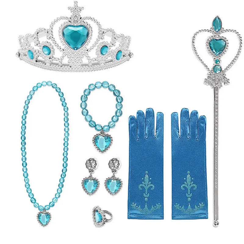 Girls Princess Dress Accessories Gloves Wand Crown Jewelry Set Princess Wig Braid Princess Dress Costume Cosplay Accessories